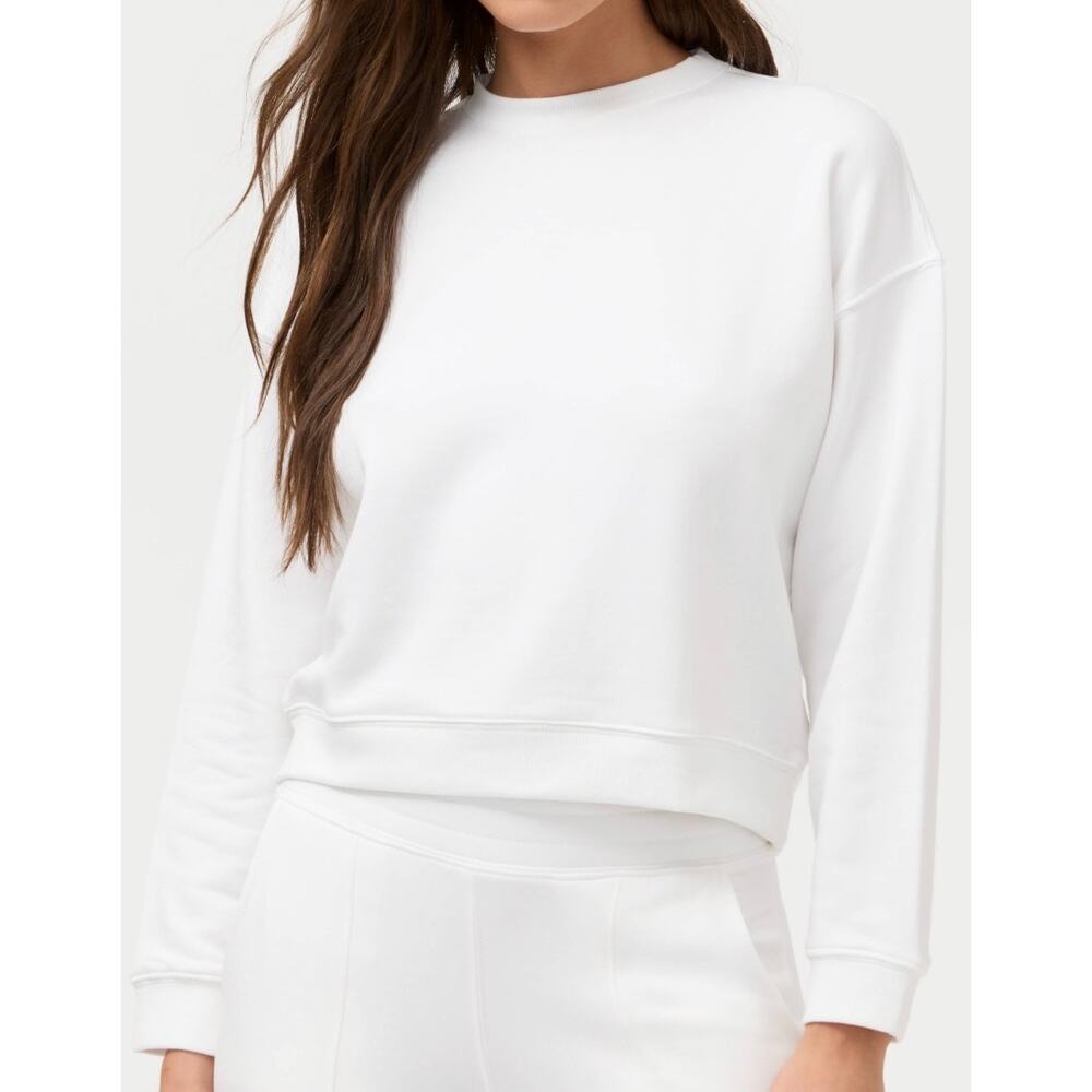 NWT Johnny Was Newport Cropped Raglan Crew Essentials Sweatshirt White Sz Med